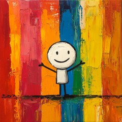 Stick figure person in a vibrant colorful background with abstract lines