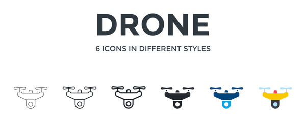 Drone  Icon In Different Style Vector Illustration. Designed In Thin Line, Regular Line, Bold Line, Glyph, Color Fill, And Flat Style Can Be Used For Web