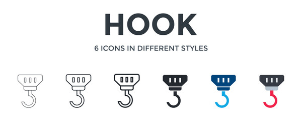 Hook  Icon In Different Style Vector Illustration. Designed In Thin Line, Regular Line, Bold Line, Glyph, Color Fill, And Flat Style Can Be Used For Web