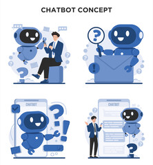 Set of AI chatbot service for instant chat bot customer support illustration concept user experience with automated responses and smart assistance