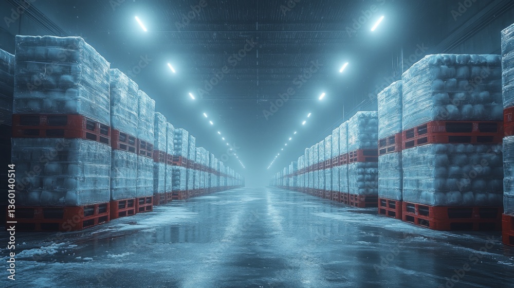 Aufkleber a spacious cold storage warehouse is filled with neatly stacked pallets of perishable items. bright 