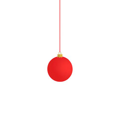 A vibrant red Christmas ornament hangs elegantly from thin string, casting subtle shadow below. ornament glossy surface reflects light, adding festive touch to holiday decor