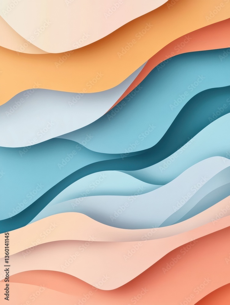 Poster Stylish abstract paper cut design featuring layered geometric shapes in soft pastel tones and deep shadows Generative AI