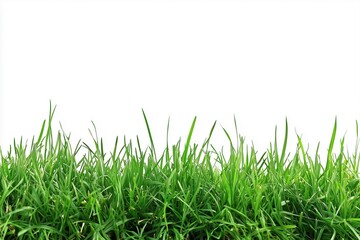 Fototapeta premium Green Grass Blades Against White Background in Outdoor Nature, Close Up View