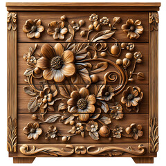 Compact Dresser with Floral Carvings Isolated on Transparent Background