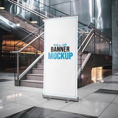 PSD clean Minimal Roll Up Banner Mockup Image.