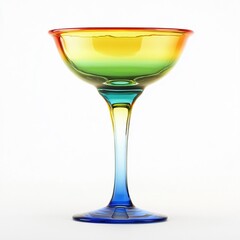 Colorful rainbow margarita glass on white background drink photography minimalist style studio environment