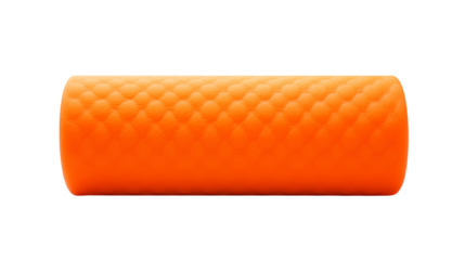 Close up of a textured orange foam roller on black background