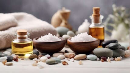 spa relax, oil, stones, salt, body and skin care.