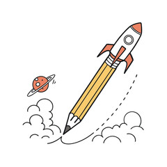 rocket and pencil
