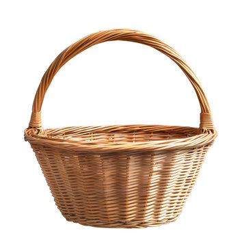 Empty Wicker Basket with Handle on Transparent Background - backet png, wicker basket png