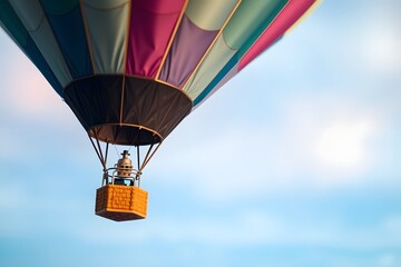 Fototapeta premium Colorful hot air balloon floating against a serene sky, capturing the essence of adventure and freedom