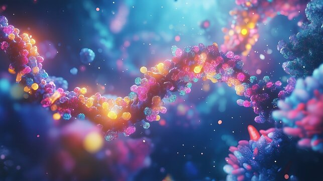 3D Rendering of an RNA Strand with Highlighted Nucleotide Bases