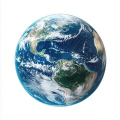 Fototapeta premium Earth globe with detailed continents and oceans, realistic rendering,isolated on white background.