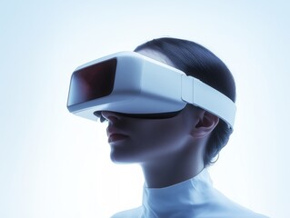 Minimalist VR headset in a futuristic setting.