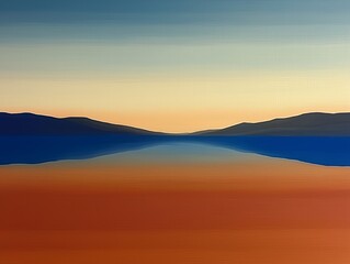 Abstract landscape art with calming blue and orange hues.