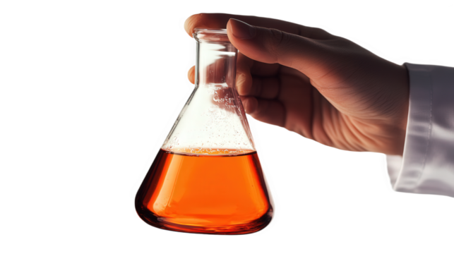 Laboratory Erlenmeyer Flask with Orange Liquid