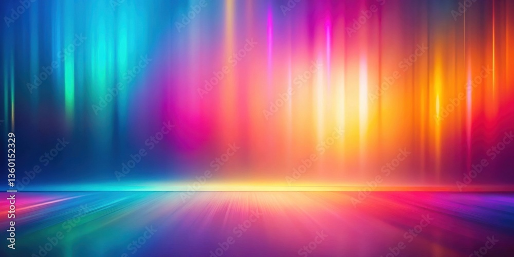 Poster Abstract vibrant spectrum background with colorful light streaks and a reflective floor