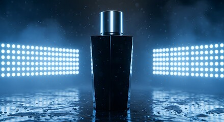 Cyberpunk Perfume Bottle:  Neon Blue Studio Still Life