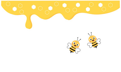 Honey drop and cute bee cartoons signs icons isolated on white background vector. 
