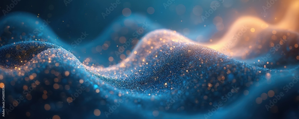 Poster abstract blue geometric background with wave of particles. big data visualization concept. data tech