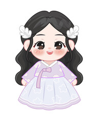 Beautiful Chibi Princess in White Hanbok – Korean Traditional Style