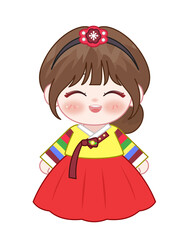 Smiling Chibi Girl in Colorful Hanbok – Cute Korean Illustration