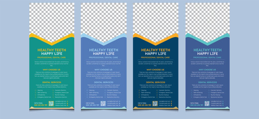 Simple creative clean editable modern corporate company professional business medical health care dental care hospital clinic service minimal advertising rollup banner design template.