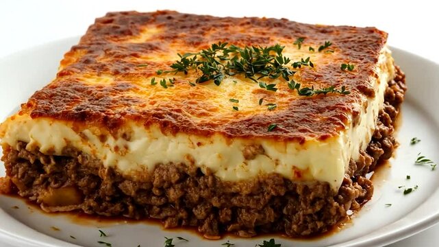 Cheesy Greek Ground Meat Lasagna on Plate