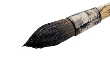 Large Calligraphy Brush with Thick Bristles, Dipped in Deep Black Ink, Fully Isolated on Transparent Background - Generated AI
