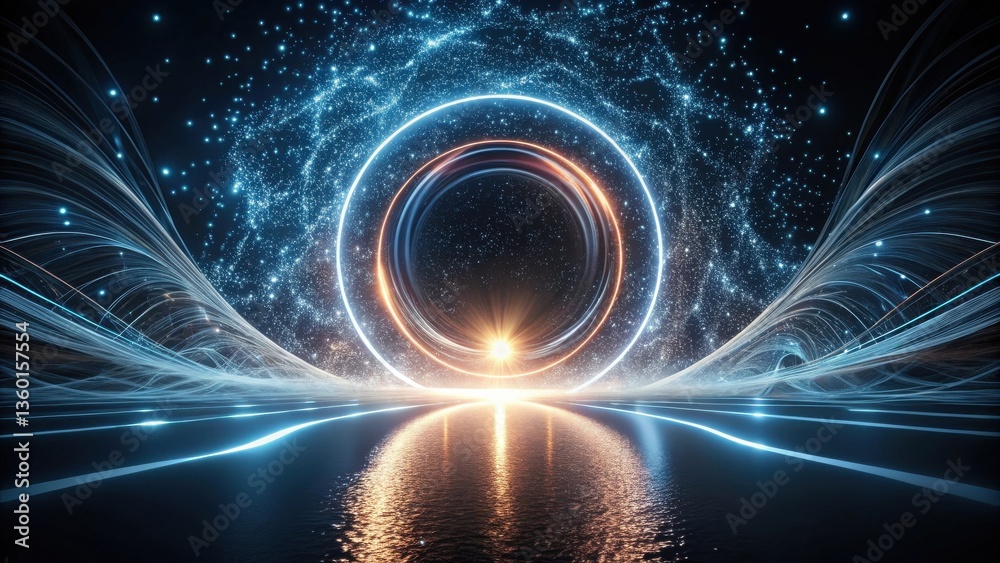 Fototapete abstract futuristic portal with glowing lines and celestial elements