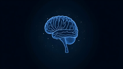 Low Poly Brain Illustration: Symbolizing Wisdom with Abstract Wireframe Design on Dark Background