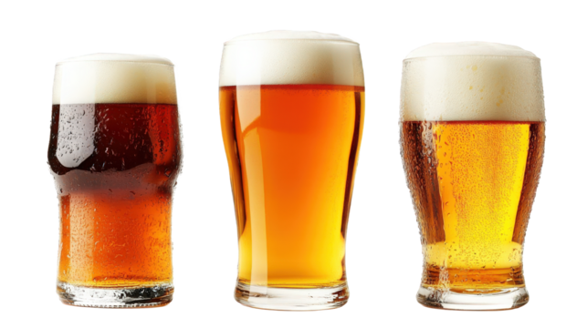 Three Types of Beer in Glasses