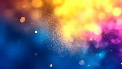 Vibrant abstract background with colorful dust particles swirling in a gradient of warm and cool hues