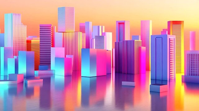 Neon Cityscape at Sunrise Reflection