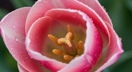 Close-up of a vibrant pink tulip with water droplets