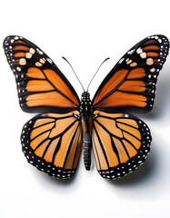 Fototapeta premium Monarch butterfly with open wings displays vibrant orange and black pattern, a close-up studio shot