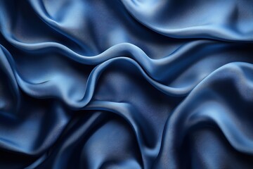 Obraz premium Luxurious Blue Silk Fabric Texture, Soft Waves, Smooth Drapes, Detailed Material Surface