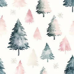Obraz premium Delicate watercolor Christmas tree in pink, blue, and white conveys subtle festive cheer, perfect for winter holiday designs