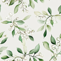 Obraz premium Delicate watercolor mistletoe branches evoke sense of natural beauty, their soft greens and white berries creating calming and serene visual experience