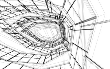 Futuristic Architecture Sketch - Abstract Building Facade - Geometric Perspective - Vector Illustration