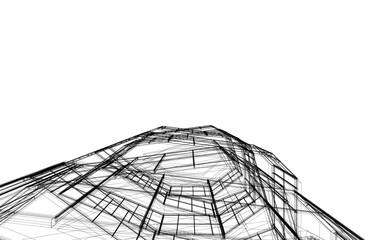 Futuristic Architecture Sketch - Abstract Building Facade - Geometric Perspective - Vector Illustration