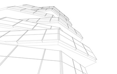 Futuristic Architecture Sketch - Abstract Building Facade - Geometric Perspective - Vector Illustration