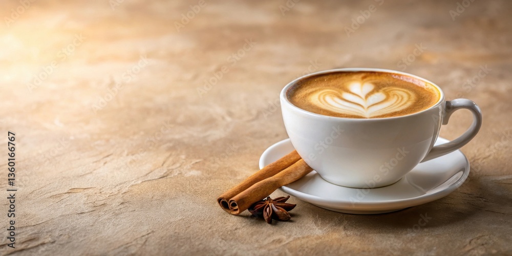 Aufkleber aromatic latte with cinnamon sticks and star anise on a textured surface