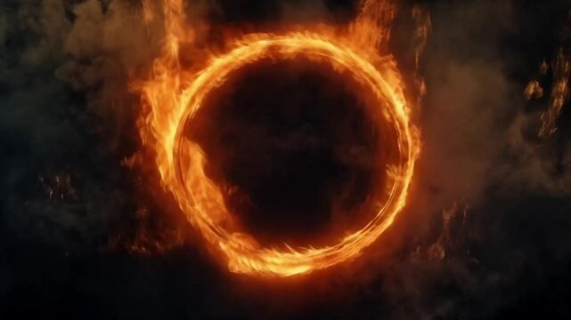 Fire circle in the sky. Smooth repeating motion for background video animation.