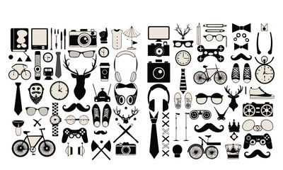 Retro hipster icons and elements for vintage design and decor