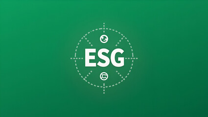 Flat ESG Icon Concept: Visualizing Environmental, Social, and Governance Aspects in Sustainable Business with Network Connections on a Green Background - Cute Vector Illustration for Smart Business