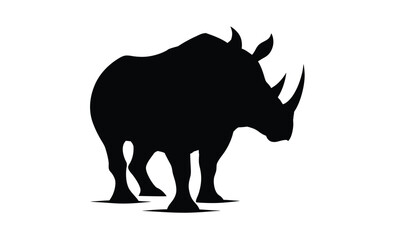 Wild rhino side view silhouette, rhino silhouette vector, rhino icon vector wildlife animal