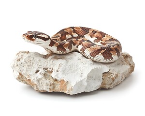 Obraz premium A coiled snake rests on a textured white colored rock