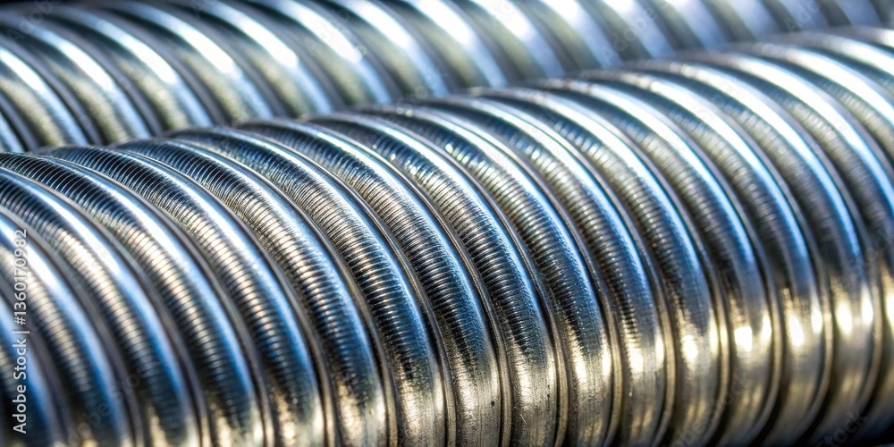 Leinwandbilder close-up view of multiple metallic corrugated tubes arranged in parallel, showcasing the texture and